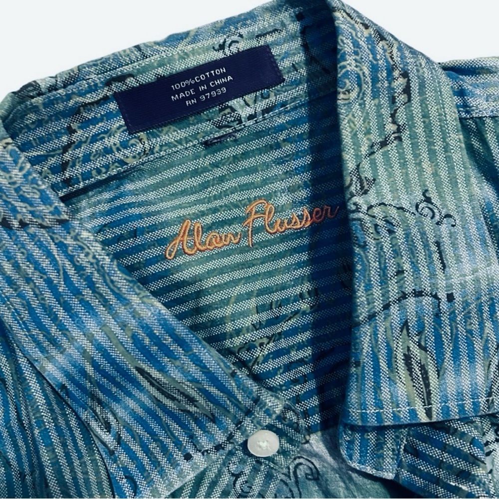 ‼️SOLD‼️ ALAN FLUSSER Blue Paisley Print Long Sleeve Button Down Shirt - Picture 8 of 11